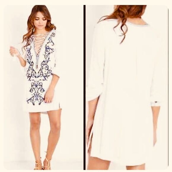 NEW Jetset Diaries Dynasty Ivory Black Embroidered Tunic Mini Dress Coverup S - Picture 1 of 12